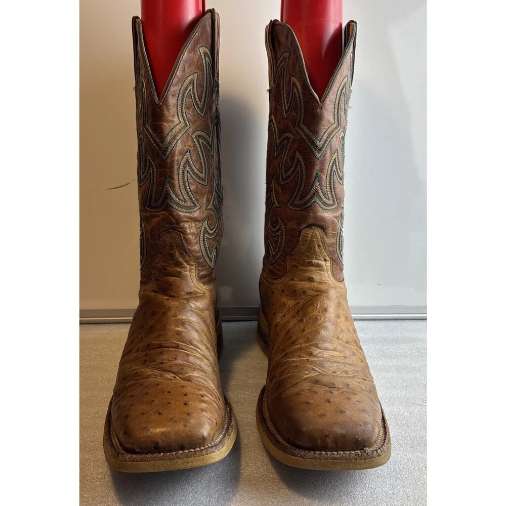 Cavender’s Ostrich Leather Cowboy Boots Mens 8 D Brown Square Toe Western